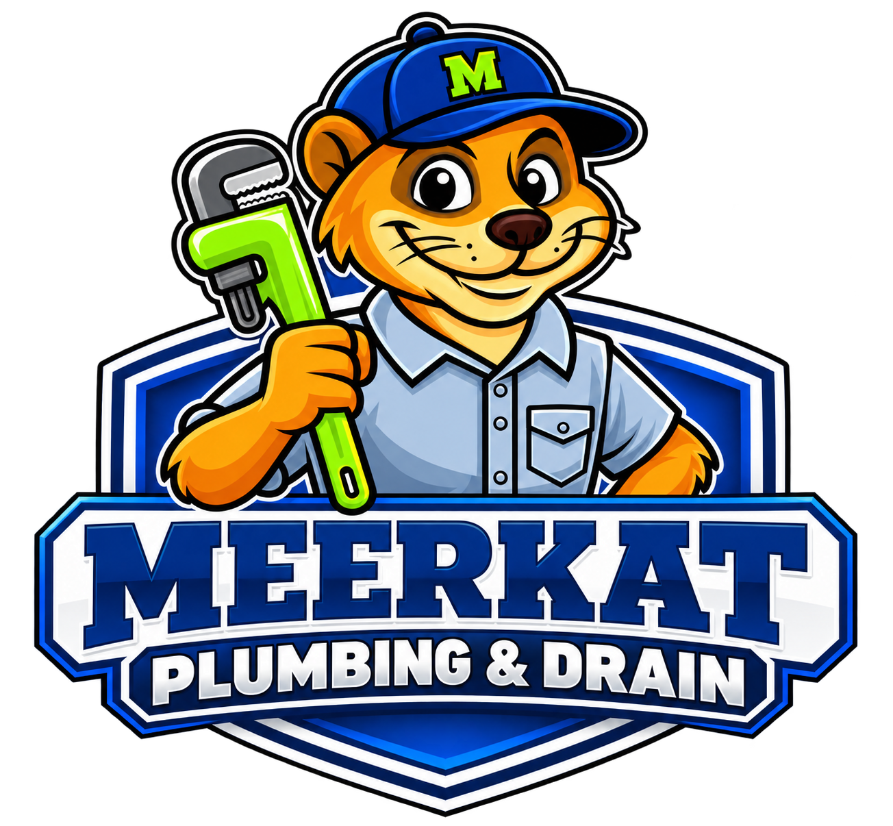 Animated Meerkat Plumbing mascot with wrench